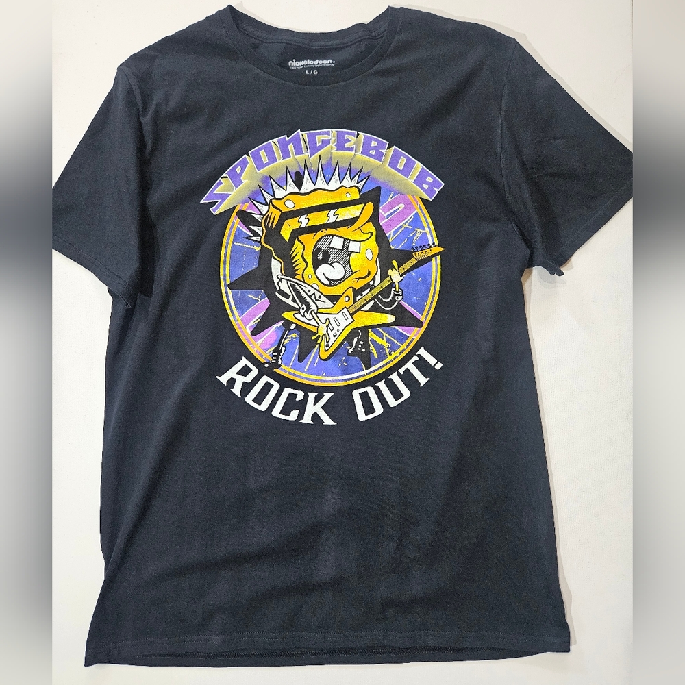 Nickelodeon SpongeBob SquarePants T-shirt Mens Large Black Yellow Gold Graphic‎